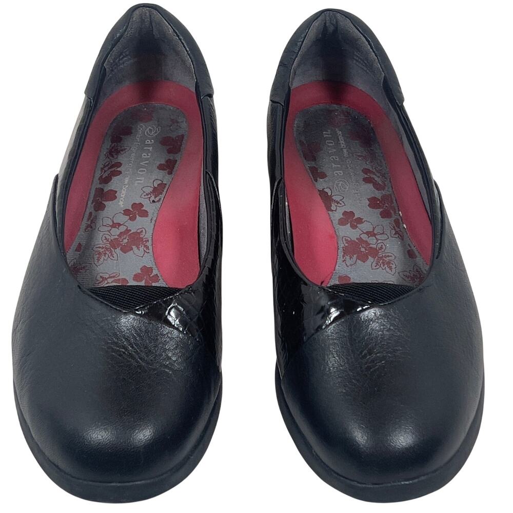 Aravon New Balance Wedge Slip-on Loafers Flats Women's 8D Black Leather Casual